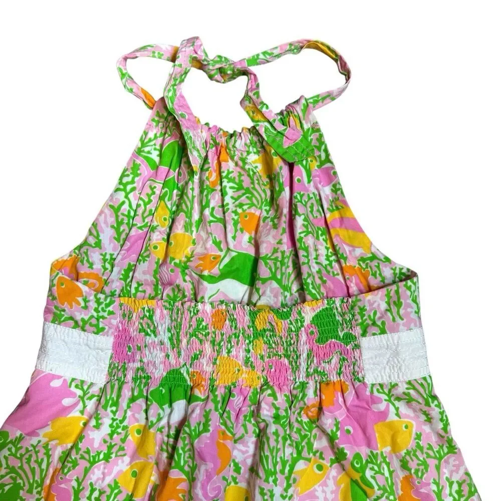 Lilly Pulitzer Halter Dress Girls Size 8 Fish Sea Pink Green Yellow Resort Beach